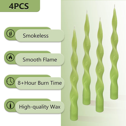 Sage Green Thin Candlesticks Spiral Taper Candle Twisted Candle Sticks 10 INCH Unscented Tapered Candles Smokeless Candles for Summer Rural Farmhouse Style Dinner Home Decor Party Wedding