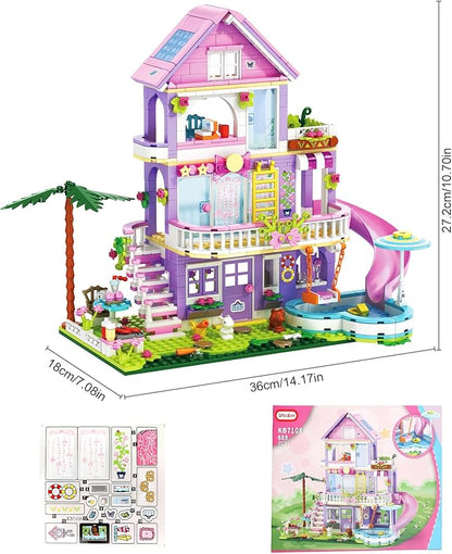 Girls Building Blocks Set689pcs Garden Villa House Building Block for Kids 6-12 and 8-14Holiday Cottage Bricks Kit Building Toy Xmas Birthday Gift for Girls Kids 6 7 8 9 10 11 12 13 14