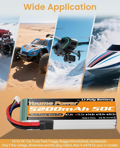 3S Lipo Battery 5200mAh Shorty 11.1V RC Battery 50C with Tr Plug Soft Case Compatible with 1/8 1/10 Scale RC Car Truck Vehicle Tank Buggy Truggy Boat Drone Aircraft Airplane (2 Packs)