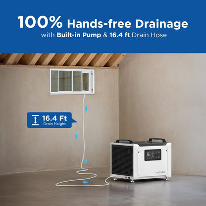 Moiswell 70 Pints Commercial Dehumidifier with Pump, Portable Crawl Space Dehumidifiers for Basement and Home, Energy Star Efficient Certified, Automatic Defrost | MOISWELL Defender ME-7S