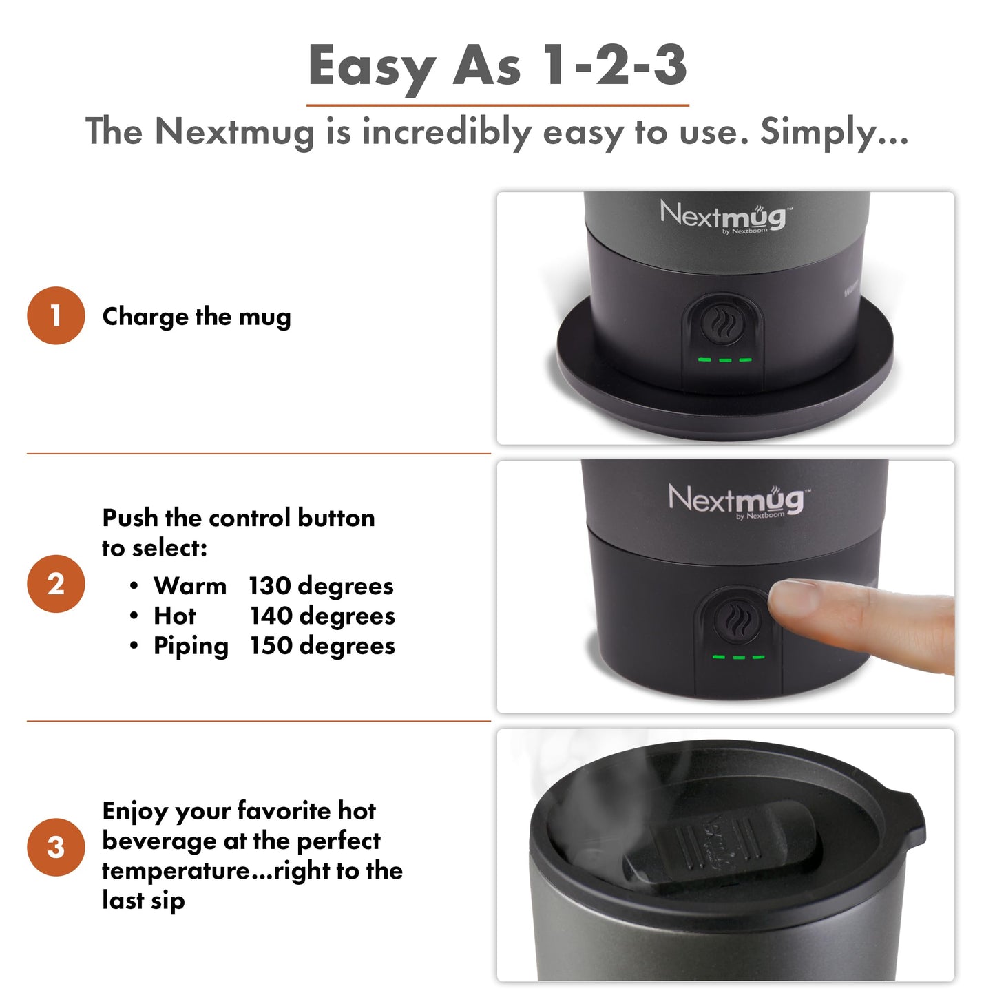 Nextmug Go - Temperature-Controlled, Self-Heating Travel Mug (Black - 16 oz.)