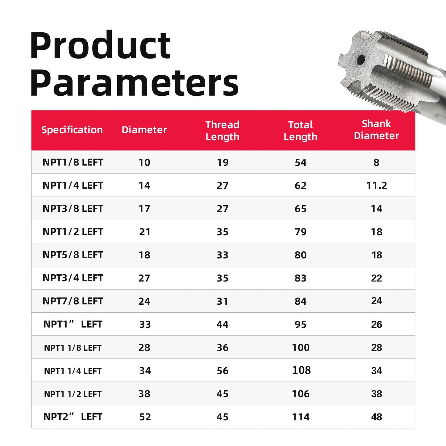 Tap Pipe Extended Pipe threadtap NPT high Speed Steel (HSS) Lengthened Taper Pipe Thread Taps DRINYOUNG (NPT2 Left)
