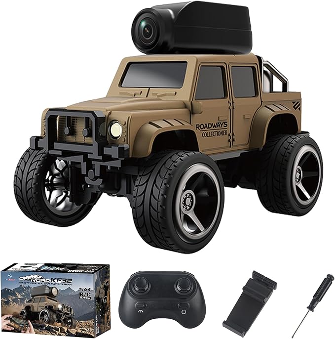 KF32 1:64 RC Mini Climbing Alloy Video Car with APP Control and Radio Remote Control HD Camera FPV Cars (Yellow)