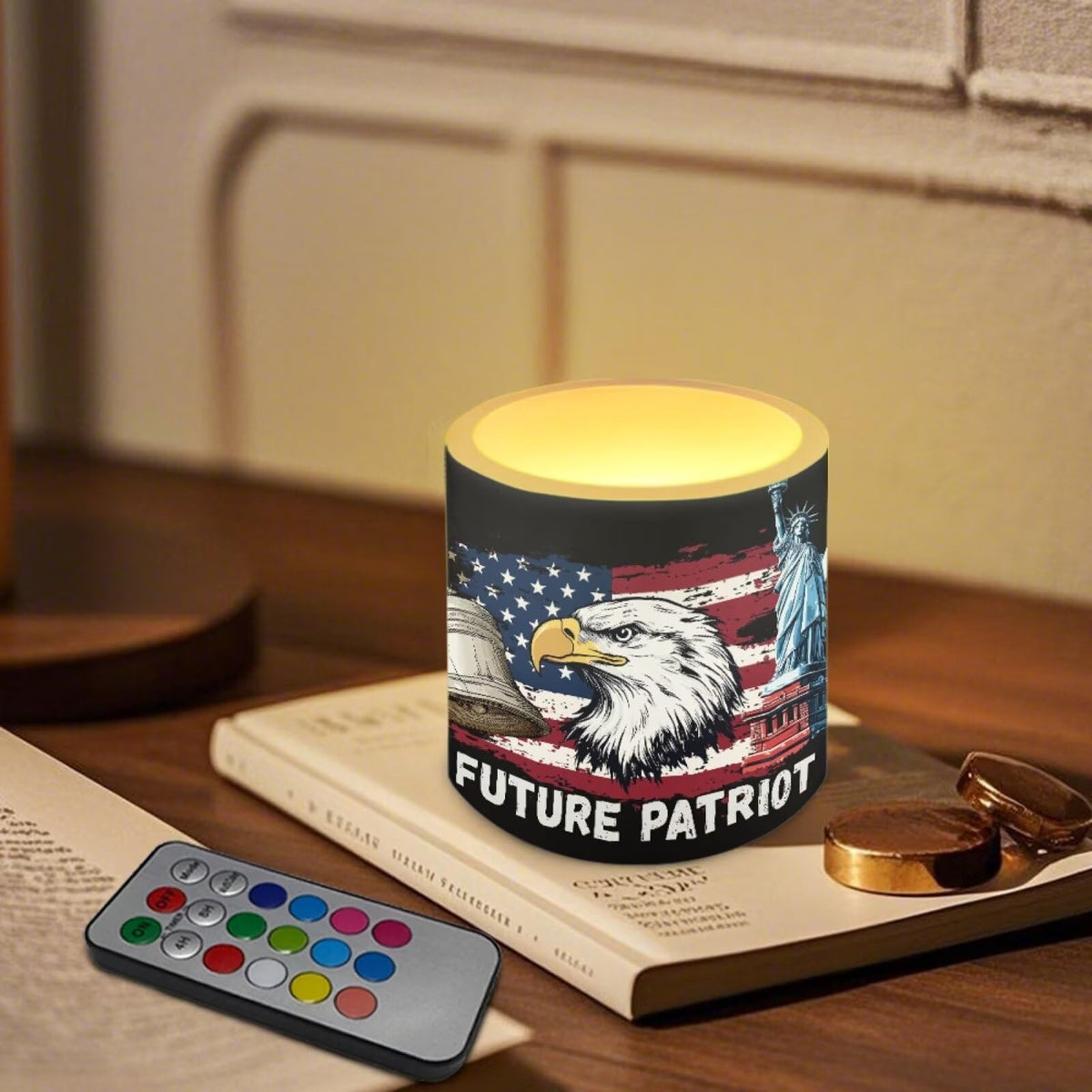 NETILGEN 250 Years American Flag Eagle 4 Pieces Flameless Candles with Remote Timer Battery Operated LED Flickering Candles for July 4th USA Independence Day Decor