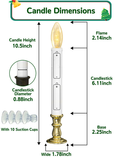 Txcigech 10PCS Christmas LED Window Candles with Timer, Flameless Candle with Suction Cups Battery Operated for Christmas Home Wedding Decor
