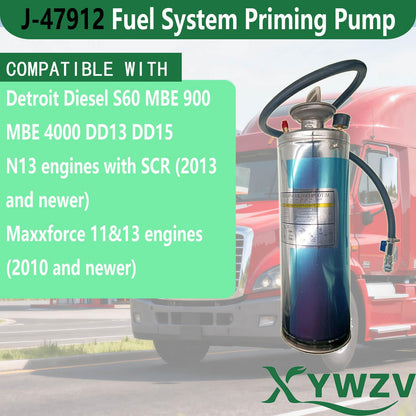 Upgraded J-47912 Fuel System Priming Pump with Pressure Gauge and Shoulder Strap Compatible with Detroit Diesel DD13 DD15 S60 MBE900 MBE4000 MaxxForce 11 13 N13 Alternative to OTC5869