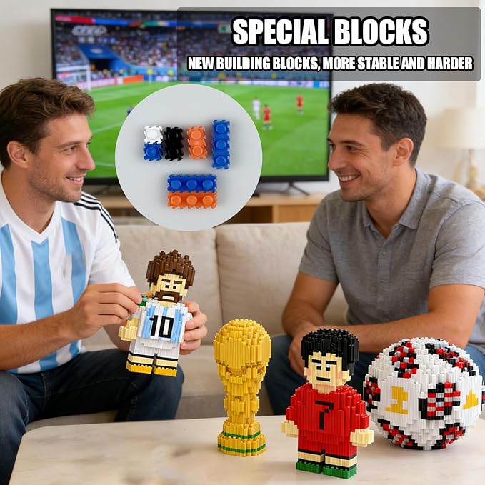 4 Sport Soccer Building Block Set 2 Famous International Soccer Star Figures Building Bricks Not Compatible with lego World Football Trophy Challenging STEM Decor Ideal Gift for Teen Adult(2986PCS)