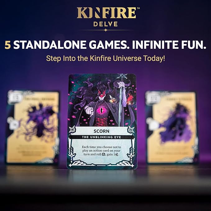 Kinfire Delve: Scorn’s Stockade – Solo or 2-Player Tactical Card and Dice Game Battle Illusions 60+ Min Gameplay – Replayable Adventure – Ages 14+ (Part of the Kinfire Universe: 5 Standalone Games)