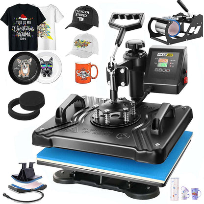 AKEYDIY Professional 5 in 1 Heat Press Machine for t Shirts Digital Heat Press Combo 12" x 15" 360-degree Swing Aweay Shirt Press Machine Sublimation Heat Press for T Shirts Mug Hat Plate