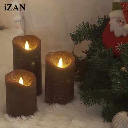 iZAN 3 Pack Real Wax Flameless Candles Battery Operated LED Pillar Flickering Realistic Electric Candle Gift Sets with Remote Control and Cycling 24 Hours Timer 3”D X 4" 5" 6" H (Brown)