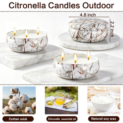 Citronella Candles Outdoor, 3 Pack Large Citronella Candle for Patio, 12oz, 3 Wick Soy Wax Candle, Long Lasting 240 Hours Total for Backyard Camping Deck Garden, Summer Indoor Outside Home Use
