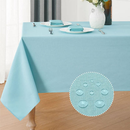 Veblandy Rectangle Tablecloth Waterproof 60x144 inch Linen Textured Table Cloth Stain and Wrinkle Resistant Washable, Decorative Fabric Table Cover for Dining, Party and Camping, Aqua