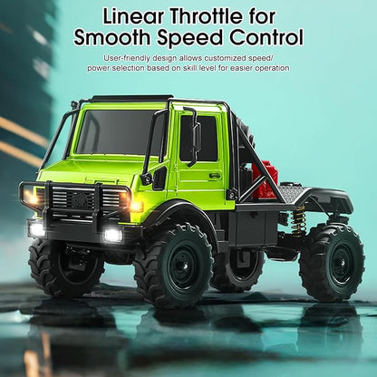RC Truck 1/18 RC Semi-Trucks MN-333 Unimog Off-Road Rock Crawler 4WD Remove Control Truck RTR Transport Car Alloy Model for Modification Enthusiasts Gifts (Silver)