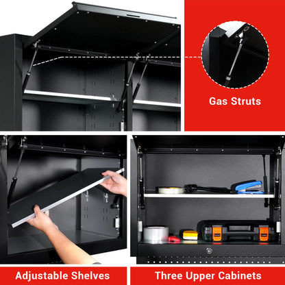 CT Copper Tailor 72-inch Tool Chest Cabinet Rolling Garage Workbench with 15 Storage Drawers and Wheels, 3 Upper Cabinet, Pegboard, Steel Large Tool Box,Matte Black