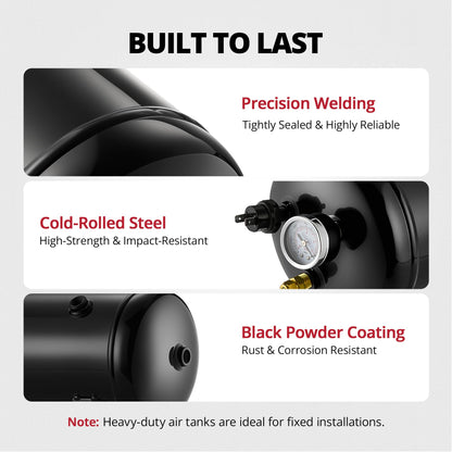 EVIL ENERGY 2 Gallon Air Tank and Compressor Kit 6 Ports 1/4" NPT 150PSI Rated 12V Compressor Air Tank for Air Horn, Inflating Tires, Car, Truck, Suspension Systems, Train Horn, DIY Pneumatic Tools