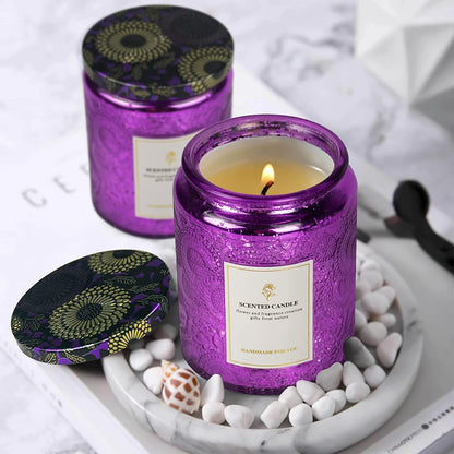 8.8oz Embossed Blinking Glass Candle with Mystery Crystal (Rose)