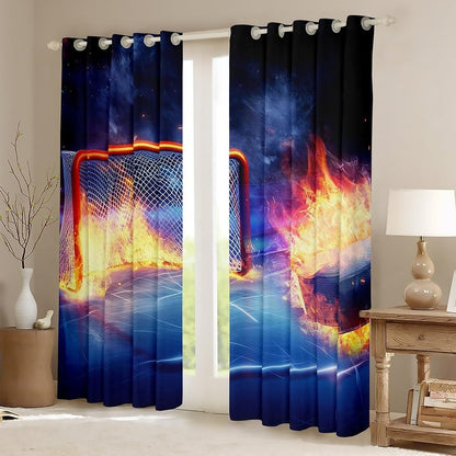 Feelyou Ice Hockey Curtains for Bedroom Living Room Hockey Player Kids Blackout Curtains Puck Hockey Darkening Dreapes Winter Sports Window Treatments 2 Panels, 52 x 84 Inch