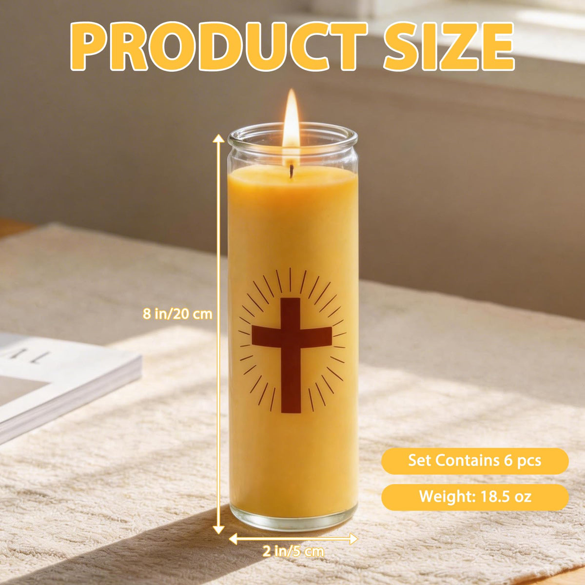 Trxvxo 6 Pack Pure Beeswax Prayer Candles, Devotional Candles in Safe Blown Glass Jars with Cross, Long‑Burning Smokeless Honey Scent Catholic Candles for Vigil, Church & Memorials