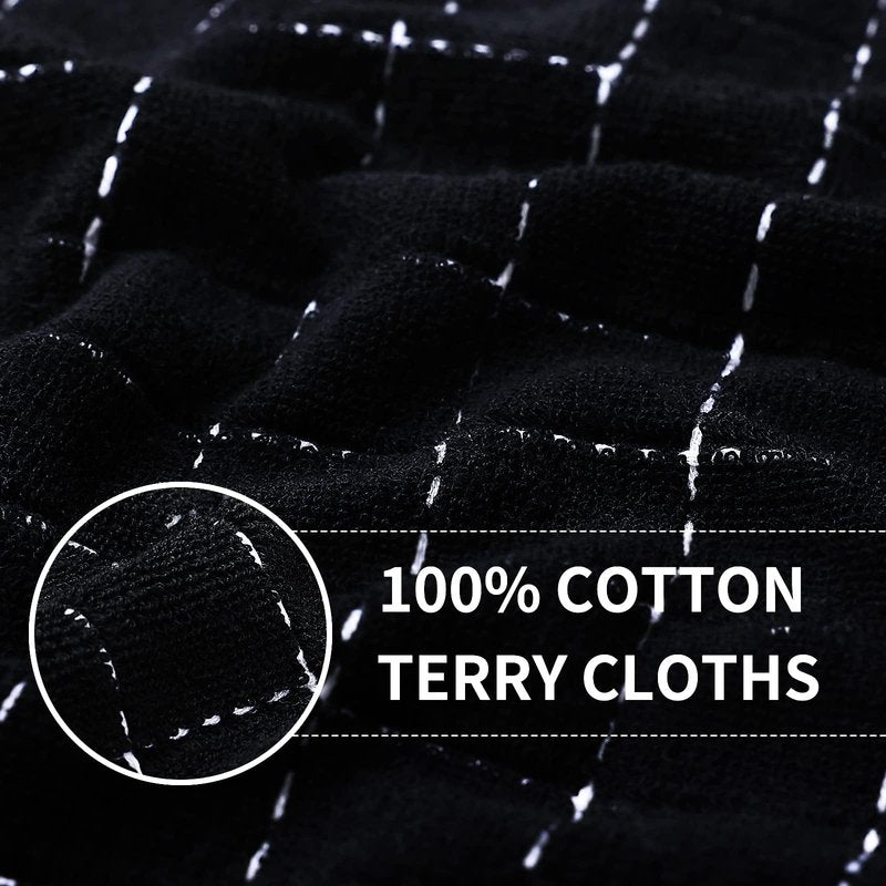 Homaxy 100% Cotton Terry Kitchen Towels(Black, 13 x 28 inches), Checkered Designed, Soft and Super Absorbent Dish Towels, 12 Pack