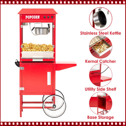 Garvee 8 oz Popcorn Machine with Cart, [3 Mins Get 60 Cups] [Durable] [Professional] [Easy Cleaning] Commercial Popcorn Machine Cart, Old Fashion Movie Theater Style- Red