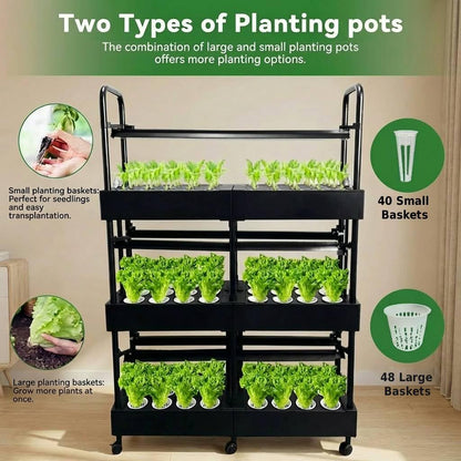 Kaforble Large 3-Tier Indoor Hydroponics System Kit with Grow Lights, Dual Growing Medium, Double Water Pump Indoor Garden, 88 Pods for Vegetables Herbs Microgreens (Black)