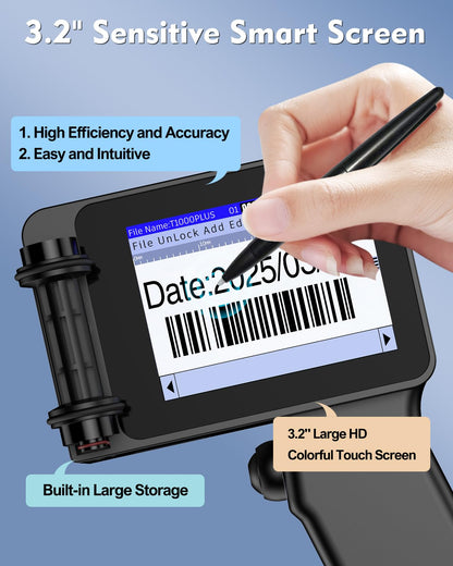 Mini 1" Handheld Inkjet Printer Gun, T1000Plus Handheld Printer Printing Height 0.08-1Inch Inkjet Coder with 42ml Fast-Drying Ink for Text QRCode/Barcode/Batch Number/Date Printer with Touch Screen