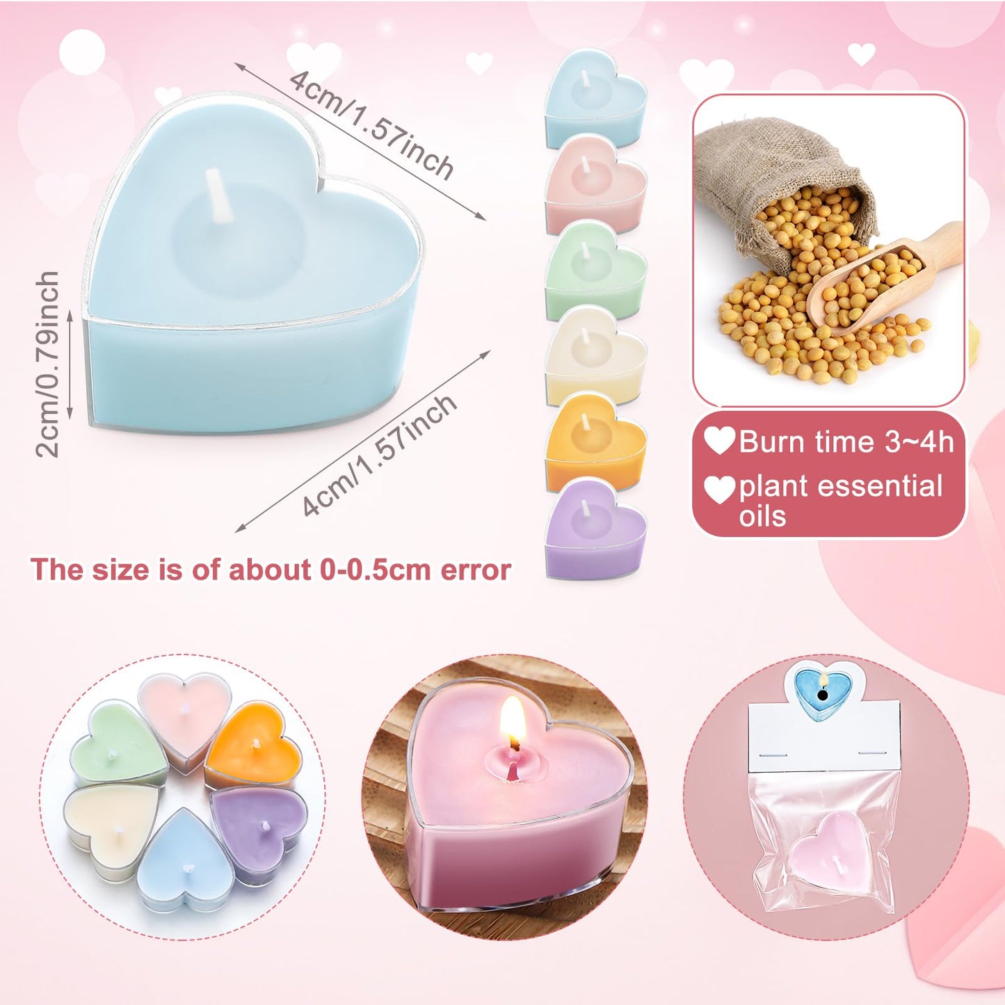 Honoson 12 Pack Valentine's Day Heart Tea Lights Candles Heart Tea Light Natural Wax Scented 6 Scents Conversation Candles for Spring Easter Wedding Engagement Gifting Aromatherapy Anniversary Decor