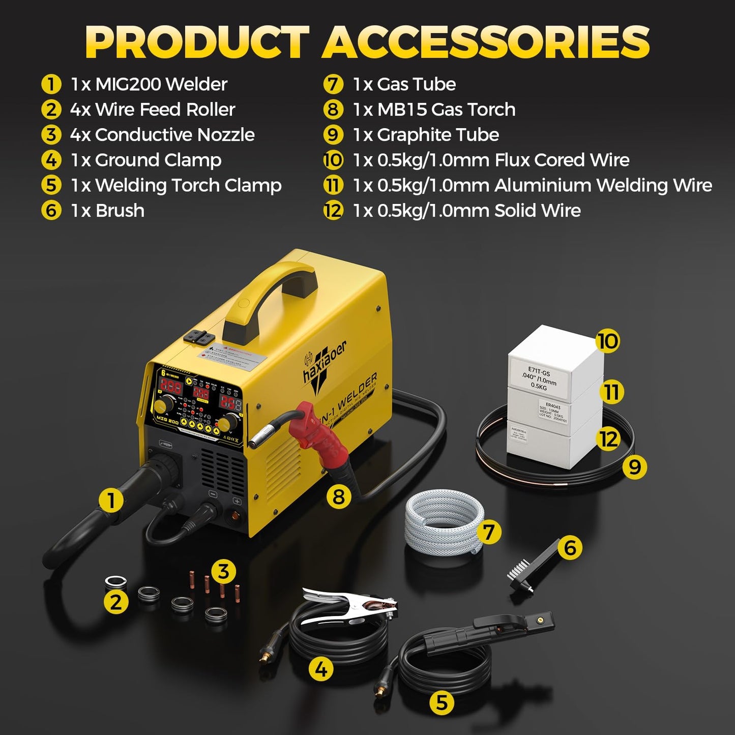 200A MIG Welder 110V/220V Dual Voltage 6 IN 1 MIG/Stick/Flux/Lift TIG Welder,Synergistic Control,LED Display,IGBT Portable Welding Machine for Steel Stainless Steel DIY & Fabrication