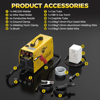 200A MIG Welder 110V/220V Dual Voltage 6 IN 1 MIG/Stick/Flux/Lift TIG Welder,Synergistic Control,LED Display,IGBT Portable Welding Machine for Steel Stainless Steel DIY & Fabrication
