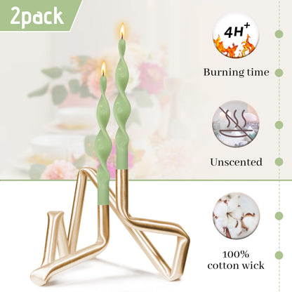 Smokeless Green Spiral Taper Candle Handmade Unscented Taper Candlesticks 10 Inch Long Twisted Candles for Candlelight Dinner Decor Wedding Church 2 Pcs