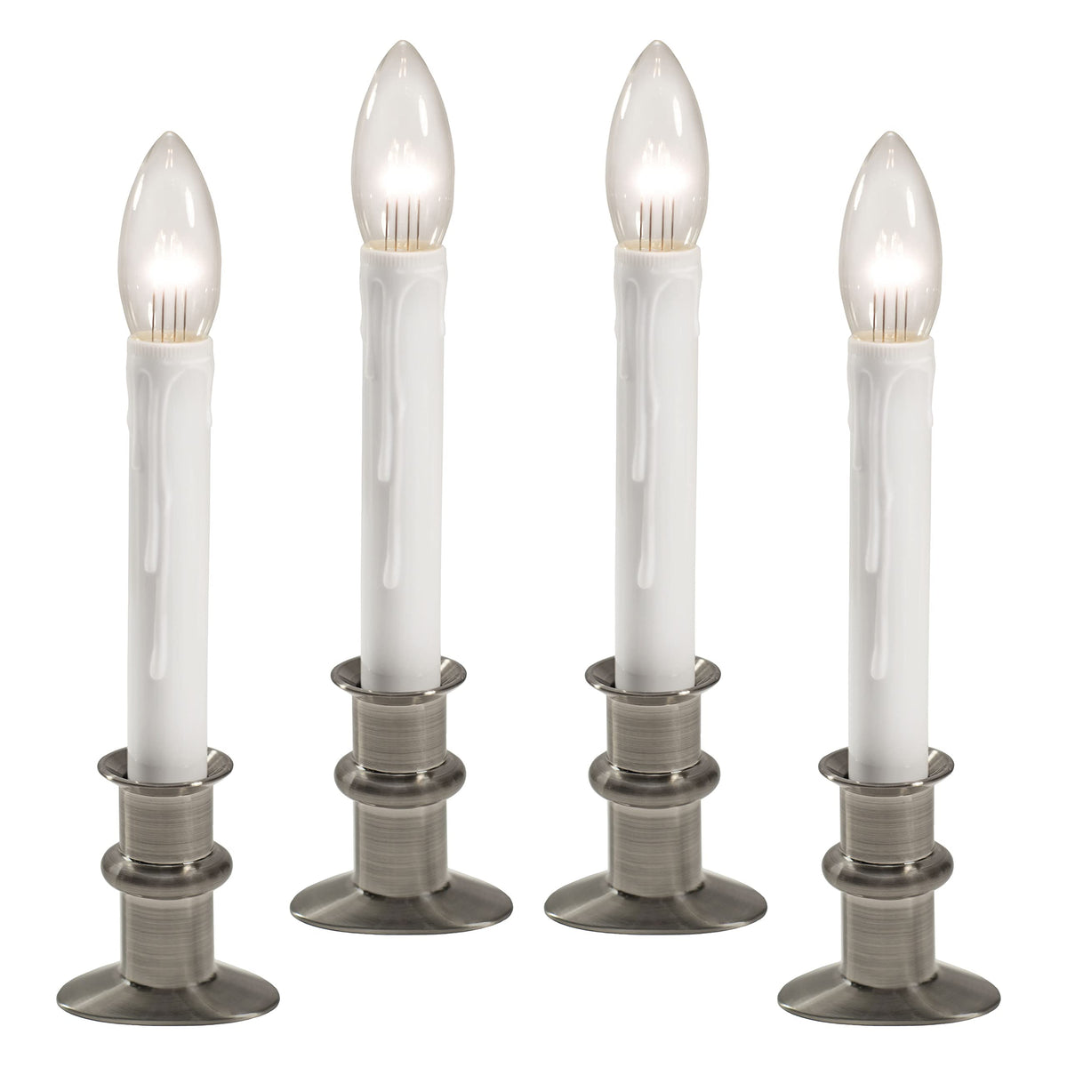 612 Vermont Ultra-Bright LED Window Candles with Timer, Battery Operated, Slim-Line Metal Base, VT-2813-BNW-4R (Brushed Nickel, Pack of 4)