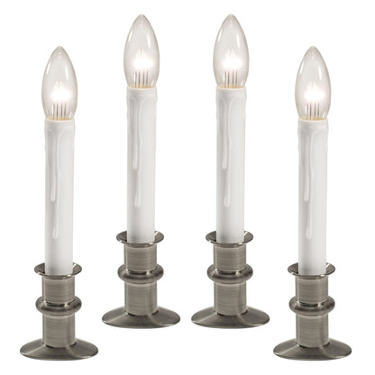 612 Vermont Ultra-Bright LED Window Candles with Timer, Battery Operated, Slim-Line Metal Base, VT-2813-BNW-4R (Brushed Nickel, Pack of 4)