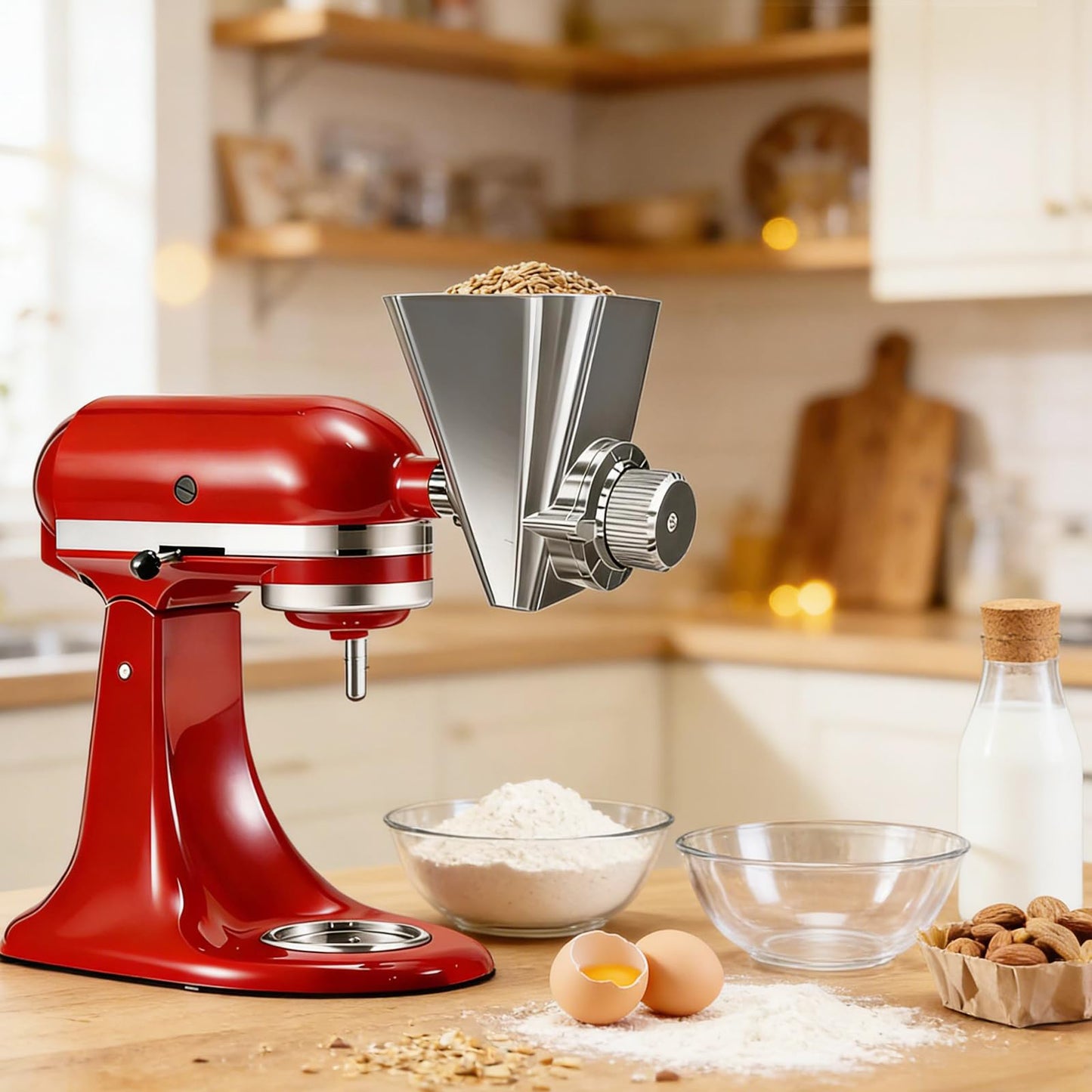 Ezato 2026 Grain Mill Attachment for KitchenAid Stand Mixer, All Metal 9 Levels Flour Mill for KitchenAid, Fit for Grinding Wheat, Corn, Oats, Millet, Coffee Beans