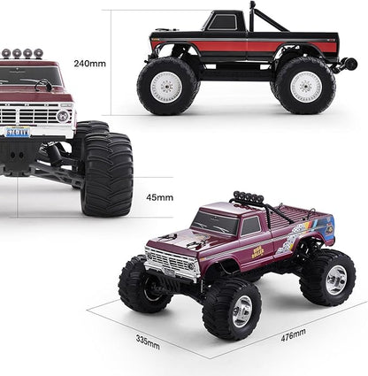 FMS 1/10 Ford F-100 RC Monster Truck RC Crawler RTR 2WD Off-Road Truck with Wheelie Bar High-Torque Motor Hobby Grade Remote Control Car for Adults Black