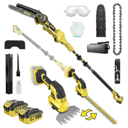 6-in-1 Cordless Pole Saw & Hedge Trimmer Combo & Grass Shear with Extension Pole Garden Tool with 2 * 4.0Ah Battery,180°Adjustable Angle,16Ft Reach,for Shrubs Pruning