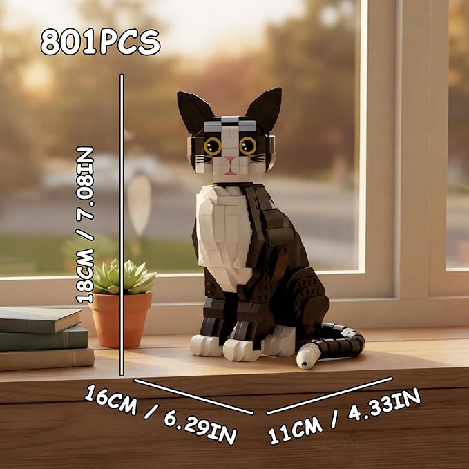 Tuxedo Cat Building Blocks Set Christmas Birthday Gift for Kids for Home Decor Living Room Bedroom