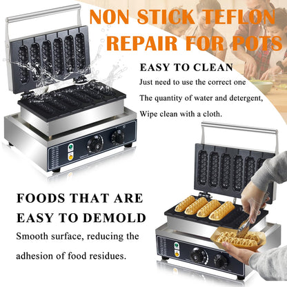 Commercial Corn Dog Waffle Maker,1600W Lolly Stick Waffle Maker,6 Slice Non-Stick,Stainless Steel Corn Hot Dog Waffle Iron with Temp and Time Control, for Restaurant Bakery Snack Bar Family.