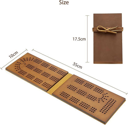 Jeereal Travel Cribbage Board Game Leather &amp Solid Bambo-Wood Pocket Sized Tiny Card Game Board (Bamboo|3 Tracks)
