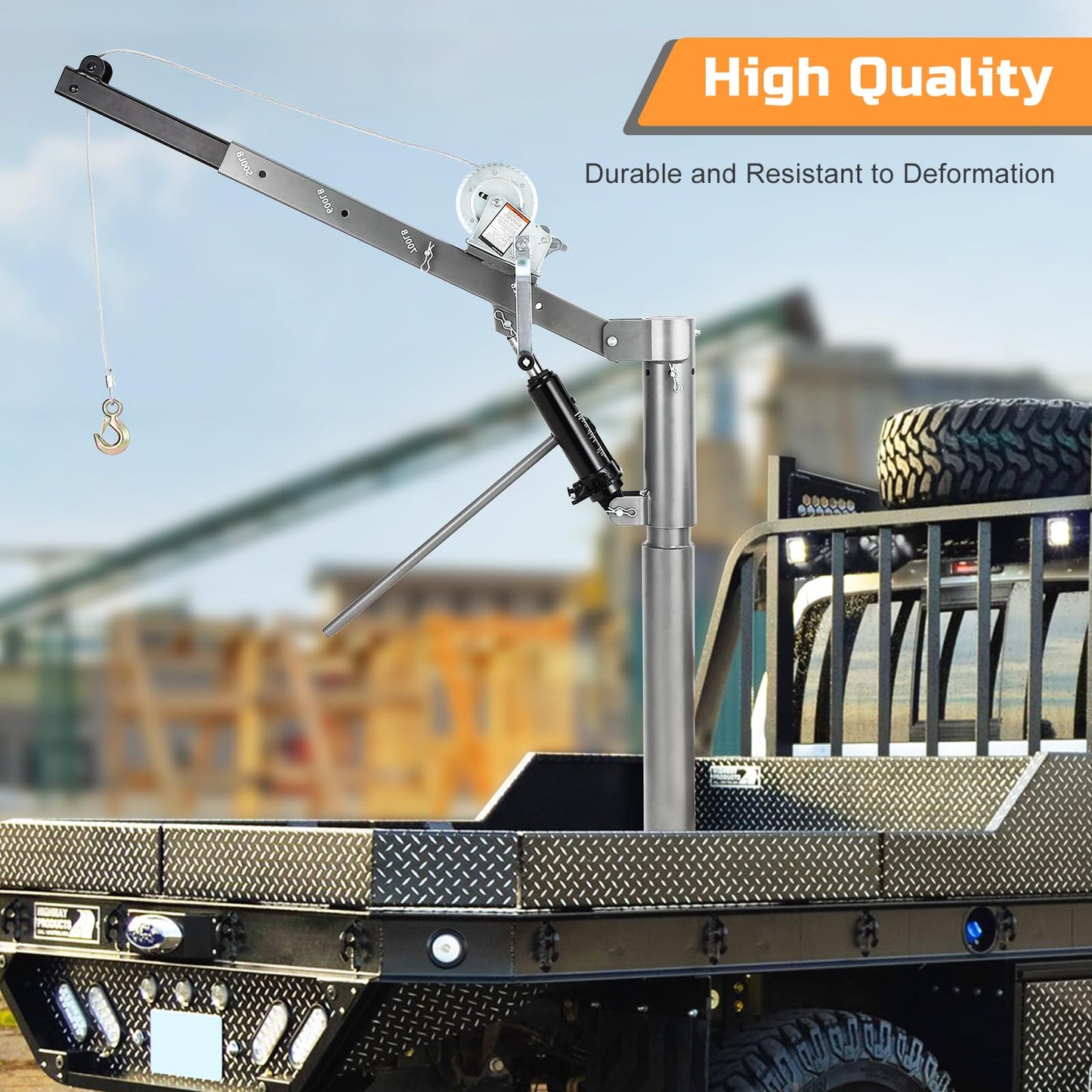 Garvee 1000 LBS Pickup Truck Crane, Hydraulic Hoist with Manual Winch, 360° Swivel, 4 Adjustable Boom, Heavy Duty Truck Bed Crane for Factory, Warehouse, Construction, Industrial Lifting - Silver