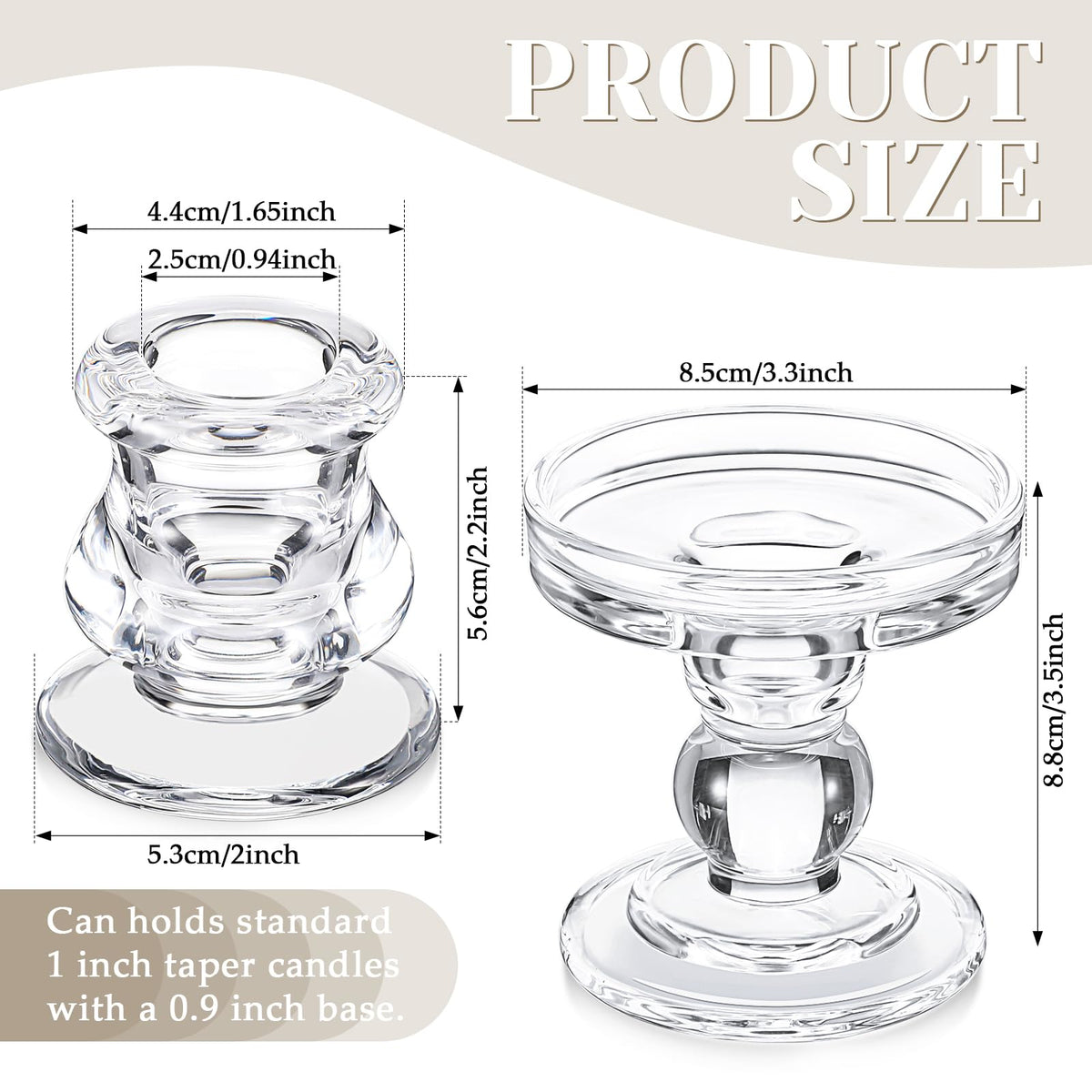Rtteri Unity Candle Holder for Wedding Set of 3 Glass Candlestick Holder for Taper and Pillar Candle 3.5'' 2.2'' Wedding Ceremony Dinning Table Centerpiece Home Party Birthday Church Decor(Clear)