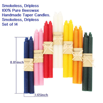 XIANGZHU Set of 14 Beeswax Handmade Taper Candles, 9 Inch Smokeless Dripless Wax Candles, Beeswax Candle for Home Gift Ideas, Long Candle Sticks for Wedding,Dinner