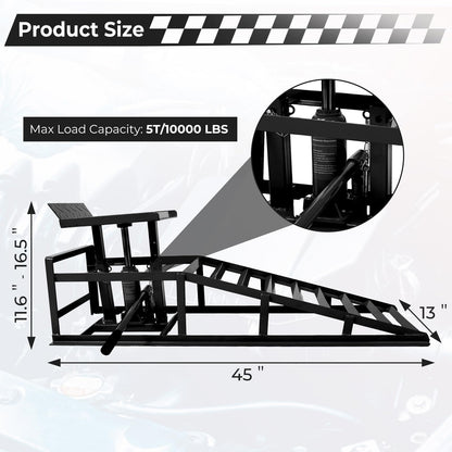 Rovibek Hydraulic Car Ramps 2 Pack, 11000LBS 5THeavy Duty Steel Car Ramps, Automotive Truck Service Ramp High Lift 11.6"-16.5" for Oil Changes Maintenance, Black