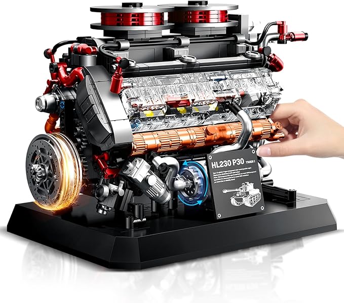 Tiger Tank Engine Building Blocks Set for Adults 14+ 1236PCS Military Model Kit with Movable Gears and Pistons Compatible with Lego Mechanical Engineering Toy for Collectors teenager and Military Fans
