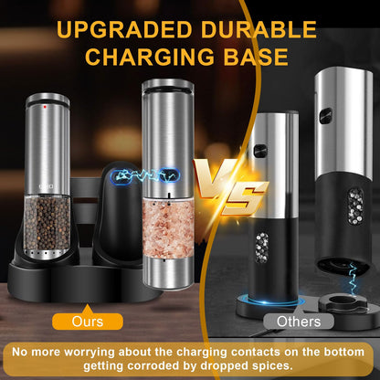 EIHO Electric Salt and Pepper Grinder Set USB Rechargeable, Upgraded External Adjustable Coarseness, Stainless Steel Automatic Salt and Pepper Shakers Mills with LED Light, House Warming Cooking Gifts
