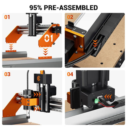 Artsian 01 CNC Router Machine 12000 RPM 300W GRBL Control 3-Axis Engraving 0.1mm Accuracy Spindle Laser Mode Switch Industrial Workrange 16.53''x16.53''x3.54'' Engraver 98% Pre-Assembled