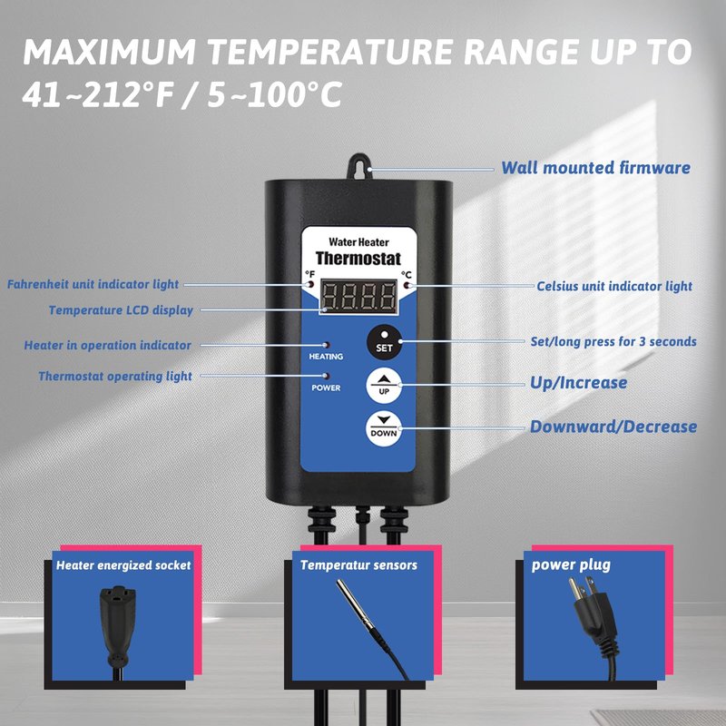 XCLBTFDC 2000W Immersion Water Heater Portable Electric Bathtub & Pool Fully Submersible Water Heater with Temp Control, GFCI for Hot Tub, Bucket, Swimming pool, above ground pool, baptistry & spa tub