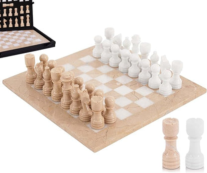 Marble Chess Set for Adults 12 Handmade Verona &amp White Board Game with 32 Chess Pieces 2 Extra Queens &amp Storage Box Luxury Travel Game Elegant for Home Decor