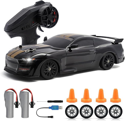 RC Drift Car 1:24 Scale Remote Control Cars Vehicle for Kids 2.4GHz 20KM/H 4WD High Speed RC Cars with LED Light Two Batteries &amp Drifting Tires Racing Sport Toy Car for Adults Boys Girls 8602BK