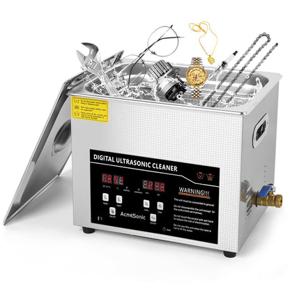 ACMESONIC Ultrasound Cleaning Machine 10L Digital Ultrasonic Parts Cleaner with Timer 40kHz SUS 304 Stainless Steel Lab Sonic Cleaner for Professional Tools,Metal Parts,Jewelry,Eyeglasses