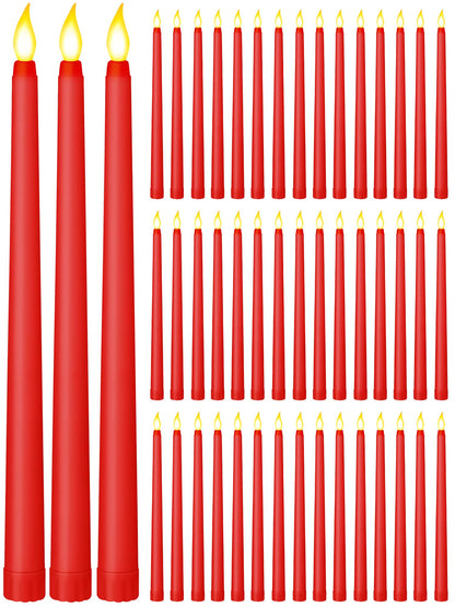 Funtery 48 Pcs Flameless LED Taper Candles Battery Operated Candles Bulk Realistic LED Candlesticks Flickering for Wedding Church Graduation Party Home Decor(Red,Classic Style)